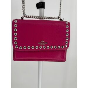 Coach Mini Klare Pink Studded Leather Crossbody Bag Chain Strap Silver Hardware